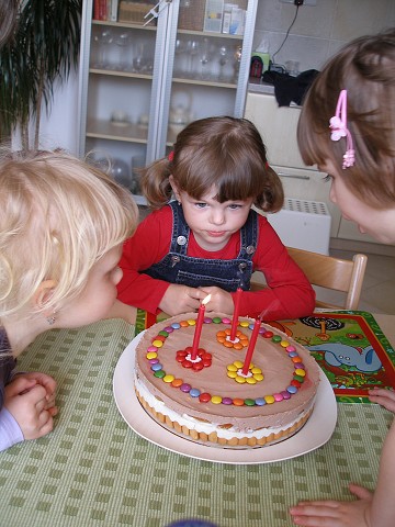Maminka mi udělala lentilkový dort, holky mi pomohly sfouknout svíčky.